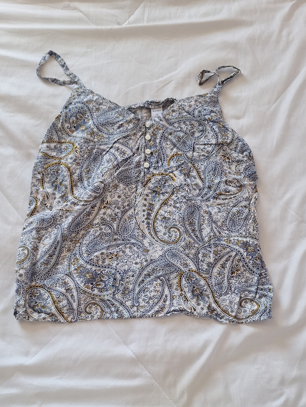 Old Navy Paisley Spaghetti Strap Tank Top - White, Blue & Gold